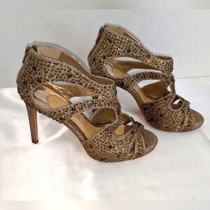 Gianni Bini Women's Gold Fusion Rhinestone Encrusted Fancy Heels Size 8M   EUC